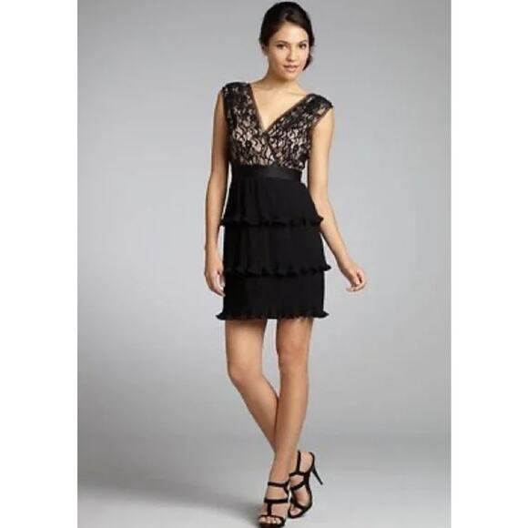 NEW BCBG Paris Black Lace Pleated Chiffon Mini Dress Size 4 Cocktail Party - Picture 6 of 11